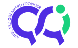Logo with the letters QQI in purple and green, forming an abstract design. The words APPROVED QQI AWARD PROVIDER curve around the left side of the logo.